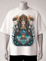 Manjushree Printed Graphic T-Shirt-Black, Blue, White. 