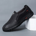 2023 Spring and Autumn new men's leather shoes round toe slip-on soft bottom soft surface non-slip breathable work casual leather shoes. 