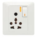 Switch Combined Power Socket With Indicaror, 220V, 6/16A 3*3 Size White With And Without Box. 