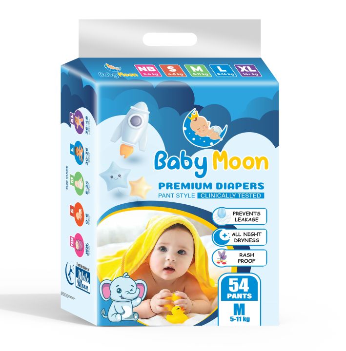 Babymoon Premium Baby Diapers  Medium Size 54 Pcs/Pkt