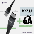 Asta WOLF Hyper | USB to Type C | 100cm Braided | Flexible | Ultra Fast Charging Data Cables | 6A Current | 120W Output |. 