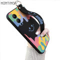 Hontinga for Infinix Note 12 Pro 5G Back Cover Wrist Strap Cartoon Smile Printed Square Liquid Silicone Phone Case. 