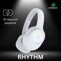 Green Rhythm Headphone | 40mm Driver | Foldable | 20 Hours Playtime | TF Slot | High Definition Sound Quality | Radio Switching | 150 Hours Of Standby Time | RGB Light Effect | 5.3 Bluetooth Version | 6 Months Warranty | Black , Soft Almond & Silver Mist. 