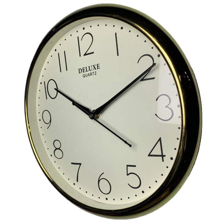 Wall clock- Round White, 1,2,34 Numbering, Clear Visibility Dial Gold Case Officail Designer Wallclock For Home, Office, Living Room, Resturant - 047 - Sold By Watch House