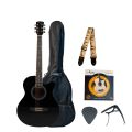 Mantra Karma Black Acoustic Guitar [Non EQ] With Bag, Pick, String, Strap And Capo. 