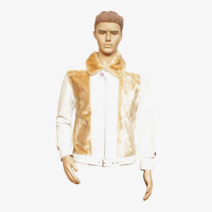 White Color Fur Design Genuine Sheep Leather Jacket For Men