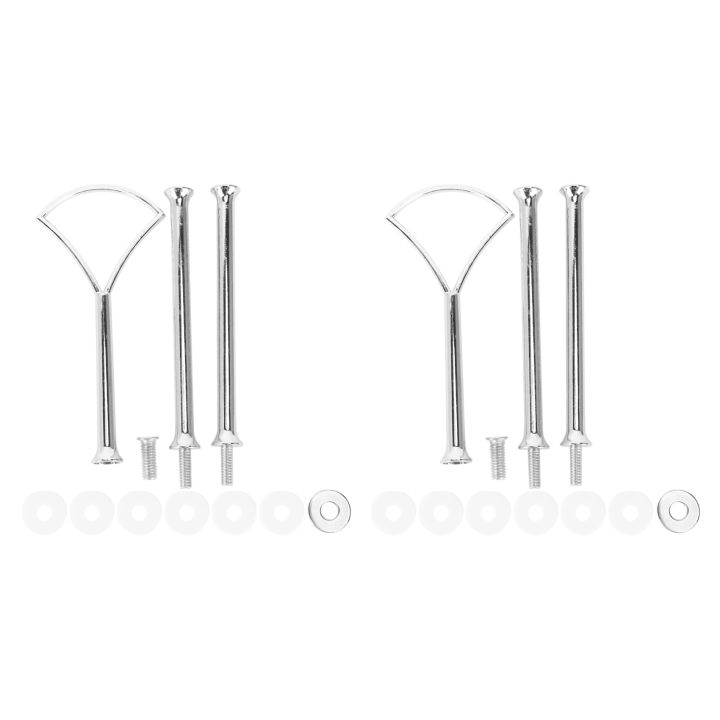 2 3 Tier Cake Plate Stand Heavy Metal Center Handle Fitting Hardware RodShape:Fan Color:Silver Amount:2 Sets