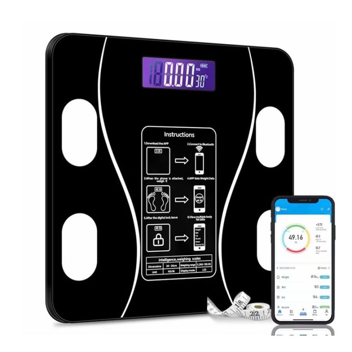 Bluetooth Weighing Scale Human Body Weight Machine Digital (Tempered) with Battery & Temperature Indicator