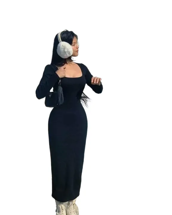 Black%20Square%20Neck%20Bodycon%20Dress%20For%20Women%20-%20Image%202