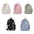 Bear Pendant Solid Color Backpack Cute Badge Large Capacity Shoulder Bag Handbag Students School Bag Students. 