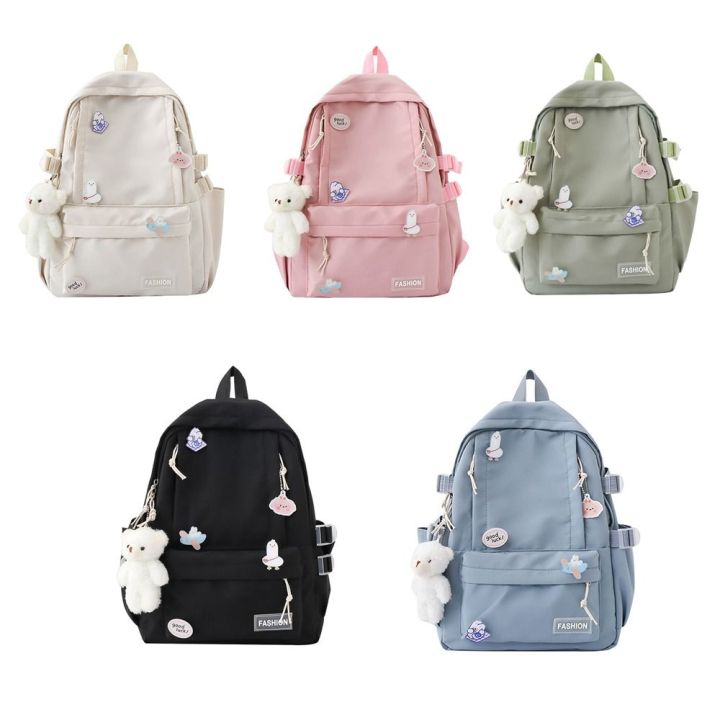 Bear%20Pendant%20Solid%20Color%20Backpack%20Cute%20Badge%20Large%20Capacity%20Shoulder%20Bag%20Handbag%20Students%20School%20Bag%20Students%20-%20Image%203