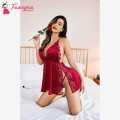 Fancyra Babydoll Nightwear Lingerie Satin Lace Chemise Nightgown Sexy Side Slit Sleepwear For Women. 