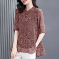 Floral Chiffon Shirt Female Short-sleeved Top Fashion Korean Style Elegant Lady Noble Shirt Blouse. 