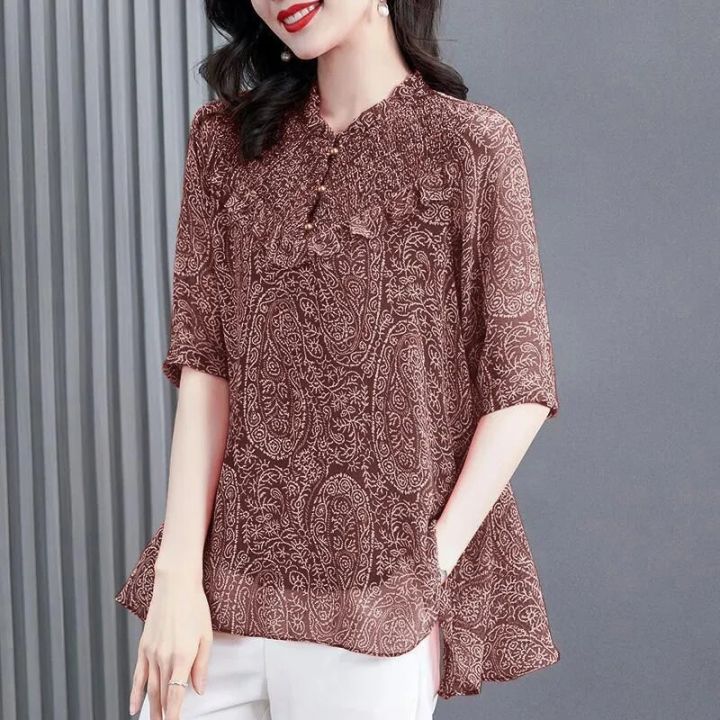 Floral%20Chiffon%20Shirt%20Female%20Short-sleeved%20Top%20Fashion%20Korean%20Style%20Elegant%20Lady%20Noble%20Shirt%20Blouse%20-%20Image%204
