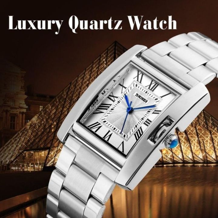 SKMEI 1284 Women Watch Fashionable Rectangle Dial Roman Numeric Index Design Stainless Steel Analog - Silver