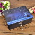 Durable Vintage Tinplate Box Large Capacity with Lock Key Makeup Box Household Jewelry Desktop Storage Case. 