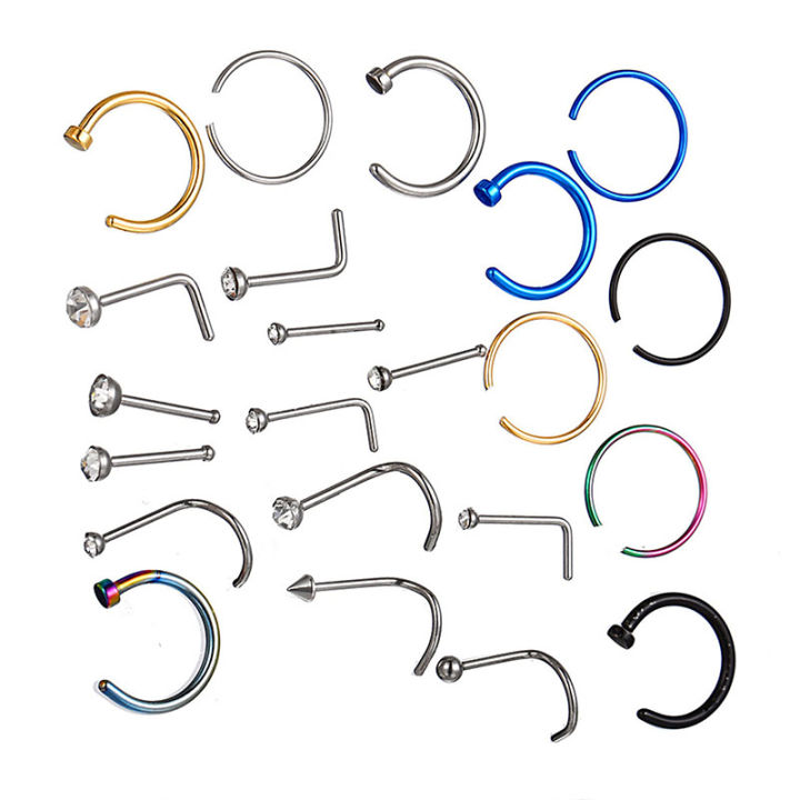 Mix 22pcs Stud Nose Ring Hoop Septum Helix Nostril Piercing Labret Lip Cartilage SEVICH