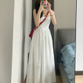 Elegant High-Waist Sling Dress Pleats Spaghetti Strap Beach Dress Sweet Women Clothing Summer. 