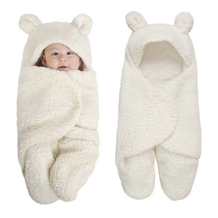 Newborn Baby Hooded Blanket Sleeping Bag Sack Swaddle Infant Winter Warm Fleece Receiving Blanket with Legs Knit Stroller  Wrap ( 0-8 ) Month