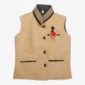 Gold Color Cotton  Plain Design Modi Coat For Kids with Broach. 