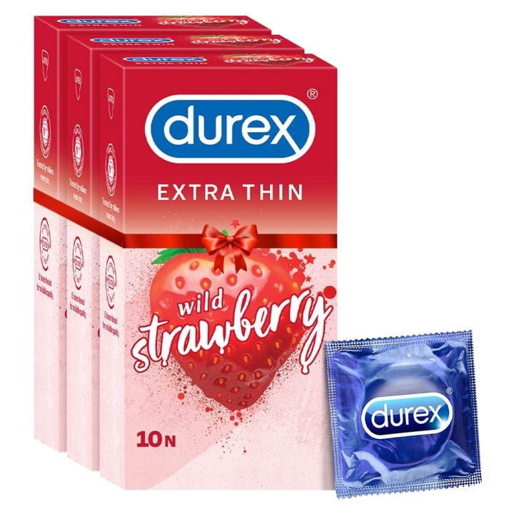 Durex Extra Thin Wild Strawberry Flavoured–12 Condoms