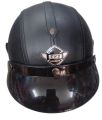 TNS Black Leather Jet Helmet. 