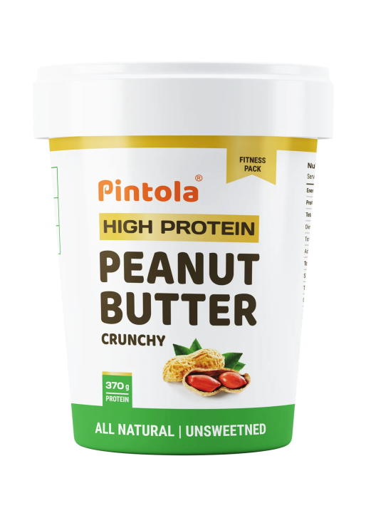 Pintola High Protein All Natural Crunchy Peanut Butter | Unsweetened | 37% Protein | Imported Whey Protein and Roasted Peanuts (Crunchy, 1kg)