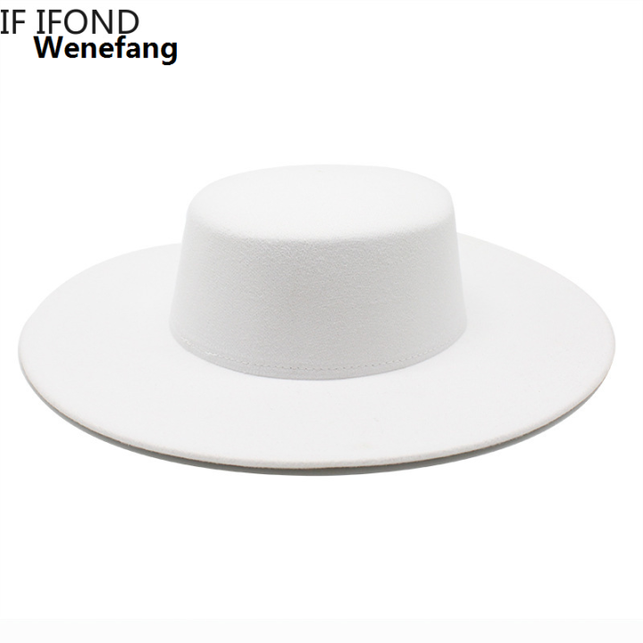Wenefang%20French%20Women's%20Hat%20Big%20Wide%20Brim%2010CM%20Fedora%20Hat%20Winter%20Wool%20Derby%20Wedding%20Jazz%20Hats%20Flat%20Top%20Felt%20Hat%20-%20Image%205