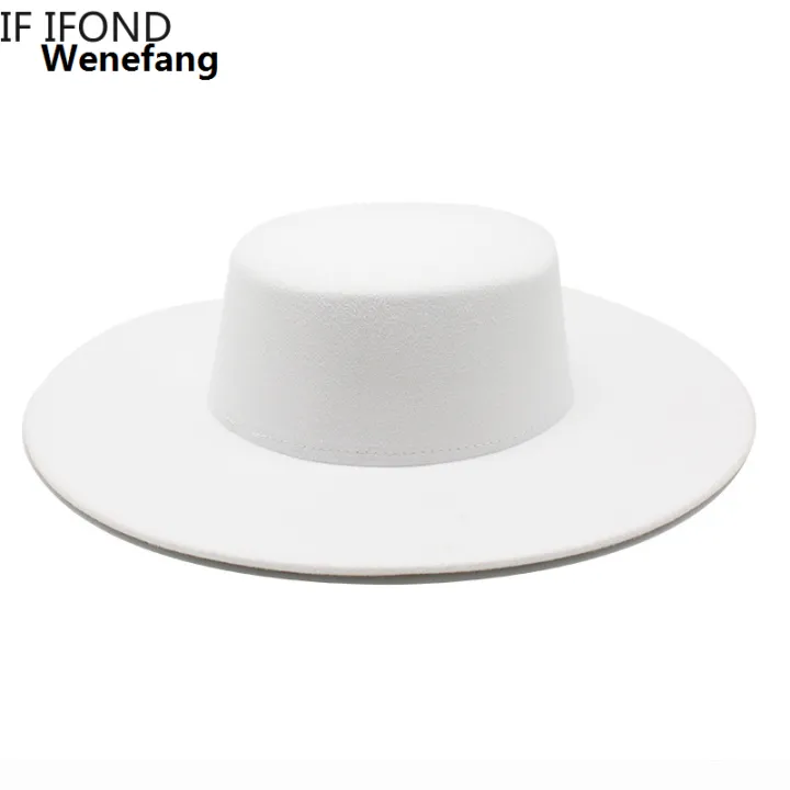 Wenefang%20French%20Women's%20Hat%20Big%20Wide%20Brim%2010CM%20Fedora%20Hat%20Winter%20Wool%20Derby%20Wedding%20Jazz%20Hats%20Flat%20Top%20Felt%20Hat%20-%20Image%205