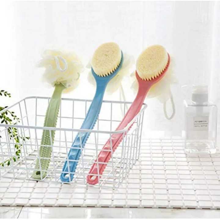 2 In 1 Shower Body Brush With Loofah Sponge And Bristles Back Scrubber