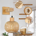 NAMUNY Retro Japanese Style Bamboo Bedside Wall Lamp Restaurant Rattan Lampmine Bedroom Background Wall Lamps. 