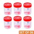 Round Transparent Plastic Utility Container With Spoon 500ML - Set Of 6 (Red). 