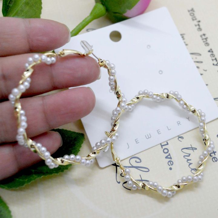 Golden/White%20Simulated%20Pearl%20Twirled%20Hoop%20Earrings%20by%20Jewels%20of%20Nepal%20-%20Image%203