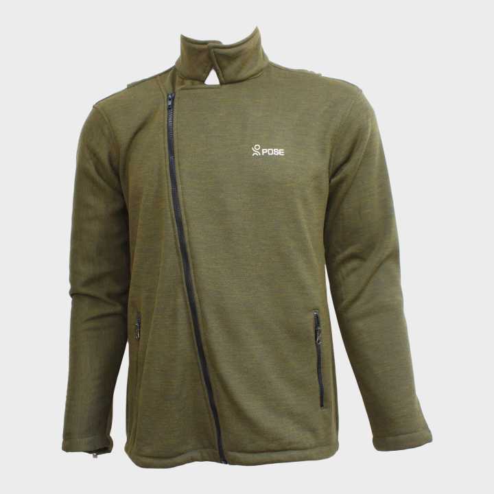 Olive Green Color Side Zipper With Inner Fur Jacket For Men