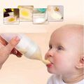 Baby Silicone Squeeze Feeding Bottle With Spoon. 