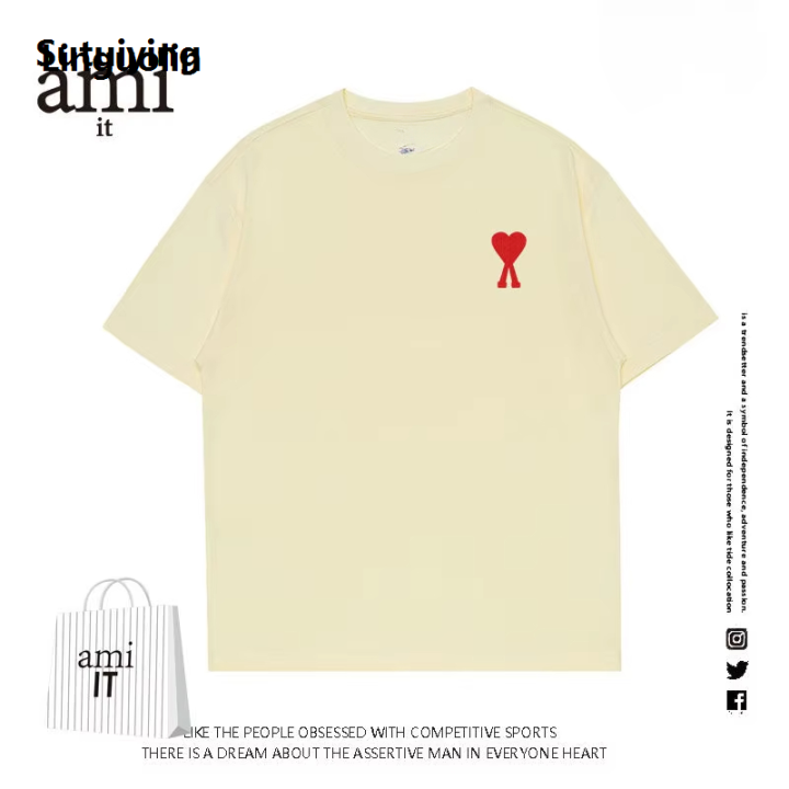 Linguolin%20Sutuiying%20AMI%20IT%20short%20sleeved%20t-shirt%20men's%20and%20women's%20pure%20cotton%20summer%20High%20Quality%20American%20fashion%20brand%20oversized%20loose%20couple's%20T-shirt%20base%20-%20Image%204