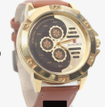 NavyForce Golden Dial Leather Strap Watch For Men. 