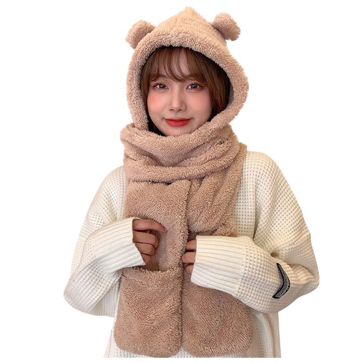 Cute Cartoon Bear Ear Hat, Scarf, Gloves Set - Winter