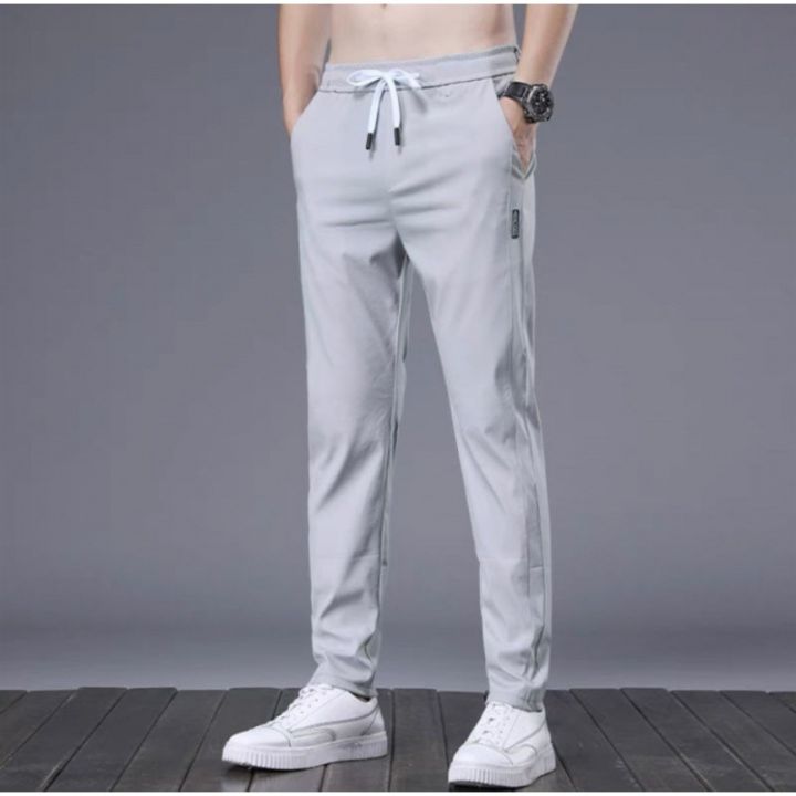 Summer%20Ice%20Silk%20Pants%20Men's%20Trousers%20Slim-fit%20Elastic%20Thin%20Korean%20Style%20Fashionable%20Japanese%20Style%20New%20Trendy%20Brand%20Casual%20Pants%20Cross-Border%20-%20Image%202