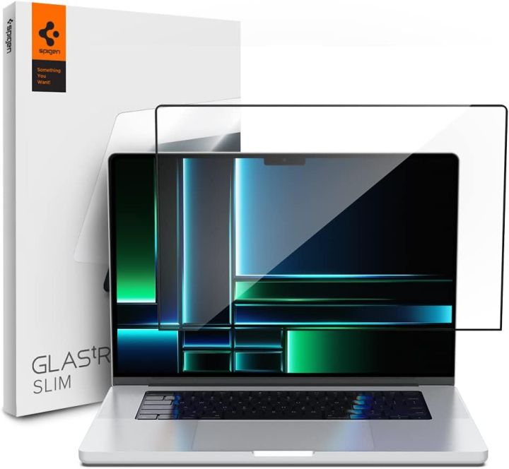 Spigen Tempered Glass Screen Protector [GlasTR Slim] Designed for MacBook Pro 14 inch (M1 Pro) [9H Hardness]