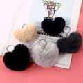 8CM Fluffy pompom Keychain Gifts for Women Soft Heart Shape Pompon Rabbit Key Chain Ball Car Bag Accessories Key Ring. 