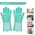 Silicone Gloves, Reusable Dishwashing Gloves With Wash Scrubber, Heat Resistant Cleaning Gloves 1 pair. 