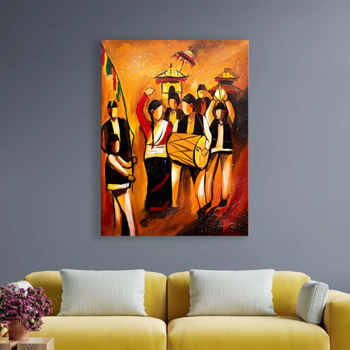 Single Panel Newari Cultural Festival Gaijatra Matte Canvas Cotton Print | HQ | XS | 16 inch X 12 inch | Tightly Wrapped In Wooden Frame | Not stickers or No Forex Board