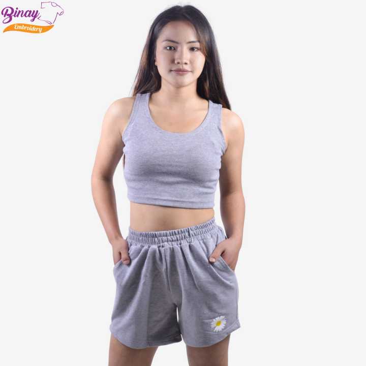 Binay Embroidery Grey 2 Piece Free Size Tank Top and Shorts Set For Women - Fashion | Tops And Shorts For Women | Women's Wear |