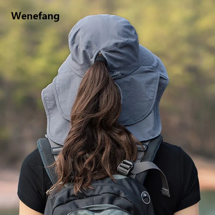 Wenefang%20Designer%20Women's%20Lightweight%20Summer%20Bucket%20Hat%20with%20Ponytail%20Hole%20Big%20Brim%20Sunscreen%20Cap%20Outdoor%20Eye%20Protection%20Sun%20Hat%20-%20Image%204