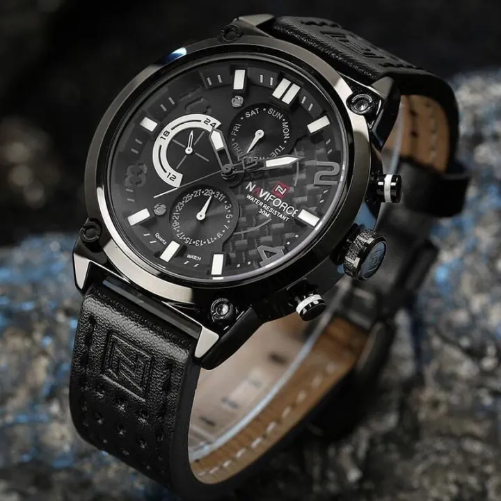 NAVIFORCE%20Nf9068%20Chronograph%20Watch%20With%20Leather%20Strap%20For%20Men%20-%20Black%20%7C%20Fashion%20Leather%20Band%20Watch%20For%20Men%20-%20Image%202
