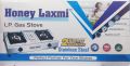 Honey Laxmi Stainless Steel 2 Burner Gas Stove with Regulator Pipe Gas lighter and Clips 2 Years warranty Made in India. 