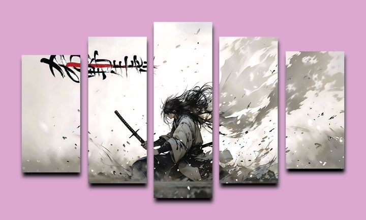 Samurai%20Warrior%20Canvas%20Wall%20Art%20%E2%80%93%20Japanese%20Anime%20Style%20%7C5-Piece%20-%20Image%203