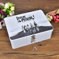 Durable Vintage Tinplate Box Large Capacity with Lock Key Makeup Box Household Jewelry Desktop Storage Case. 