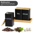(GGBR) 3PCS Set Tea Coffee Sugar Canister Set with Tray Iron Tea and Coffee Jars with Bamboo Lid Coffee Sugar Tea Containers B. 